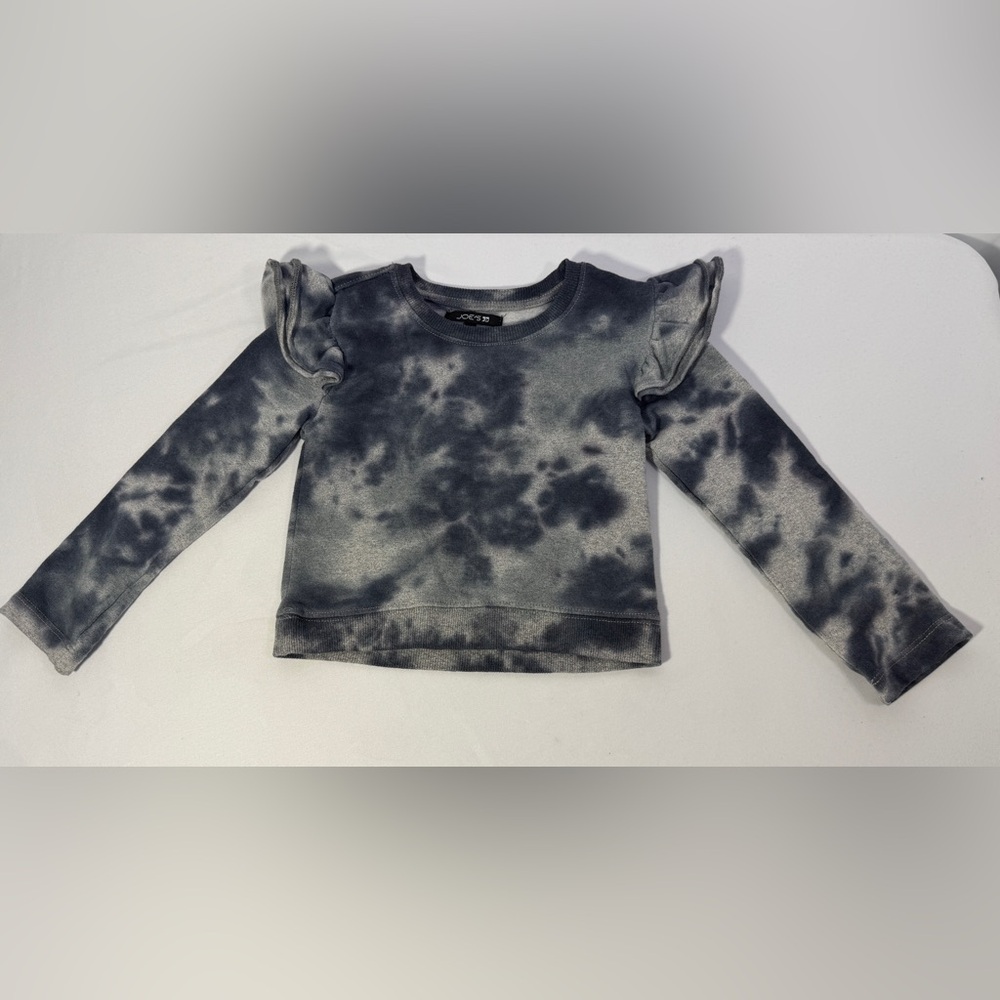 Joe’s Jeans Girls Sweatshirt Size 4 Gray Tie Dye Ruffle Shoulder Long Sleeve